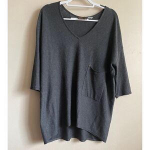 Kerisma Gray Quarter Sleeve Oversized Mercerized Wool Blend Blouse -Large